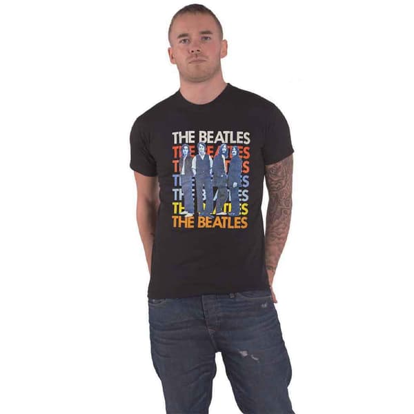 The Beatles T Shirt Iconic Multicolour Band logo Official Unisex Black
