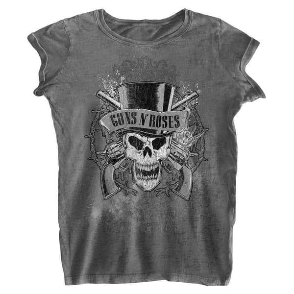 Guns N' Roses T Shirt Faded Skull Logo Official Womens Charcoal Grey Burnout