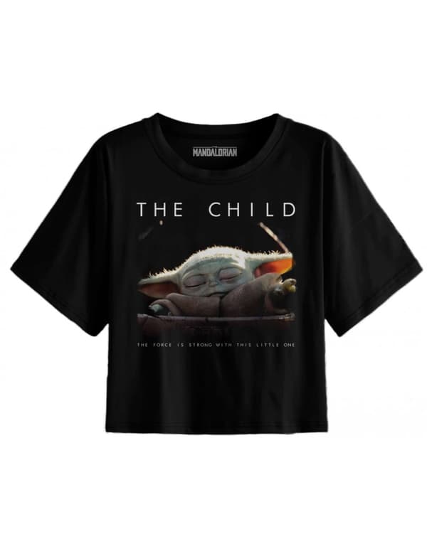 The Mandalorian - Svart T-shirt för kvinnor The Child Logo "Kraften är stark med den här lilla" - S