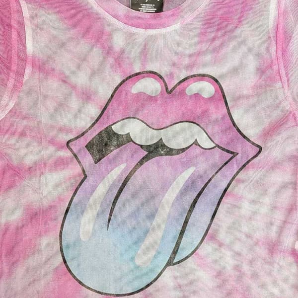 The Rolling Stones Mesh Crop Top T Shirt Pink Gradient Tongue Official Womens