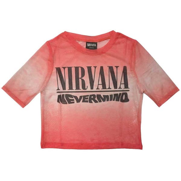 Nirvana Mesh Crop Top T Shirt Nevermind Wavy Logo Official Womens Pink