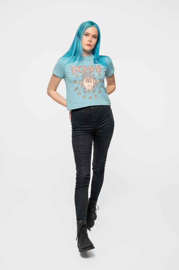 KISS Crop Top T Shirt Spirit of 76 Band Logo Official Womens Green