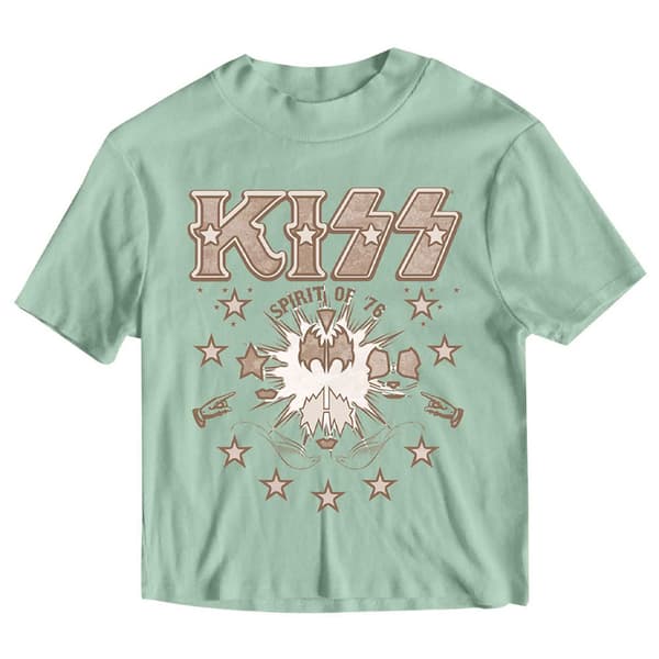 KISS Crop Top T Shirt Spirit of 76 Band Logo Official Womens Green
