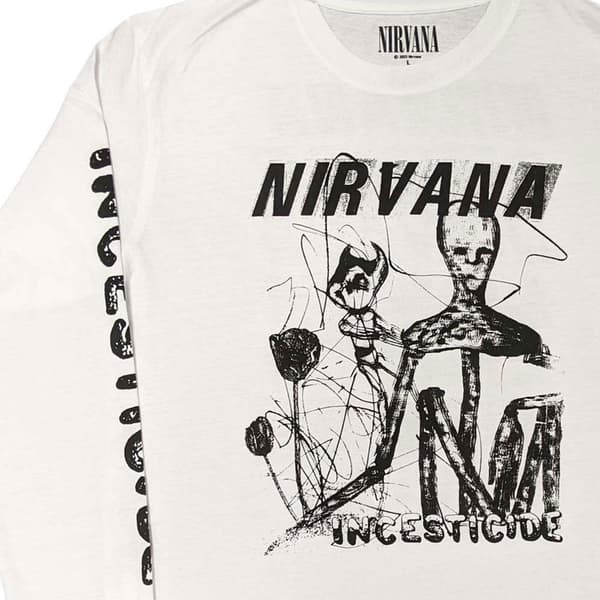 Nirvana T Shirt Incesticide Band Logo Official Unisex White Long Sleeve