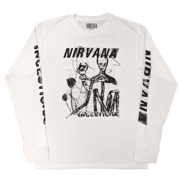 Nirvana T Shirt Incesticide Band Logo Official Unisex White Long Sleeve