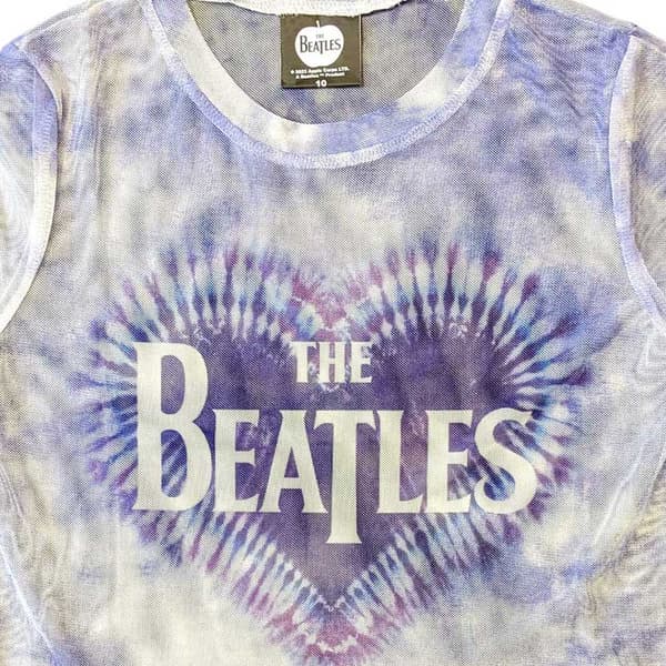 The Beatles Mesh Crop Top T Shirt Heart Drop T Logo Official Womens White