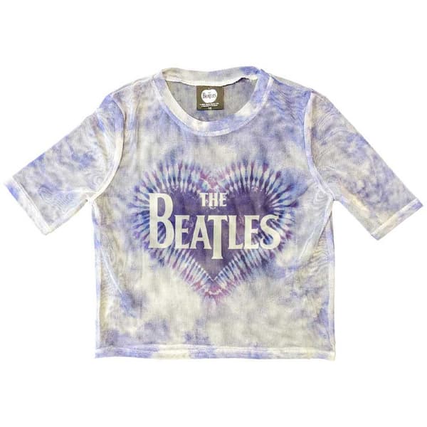 The Beatles Mesh Crop Top T Shirt Heart Drop T Logo Official Womens White