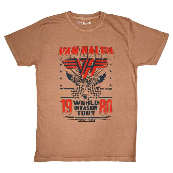 Van Halen T Shirt World Invasion Vintage Band Logo Official Unisex Pink Pink S