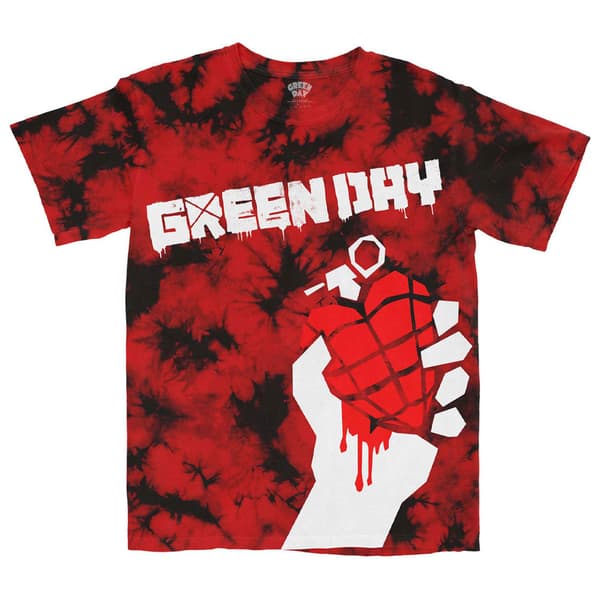 Green Day T Shirt American Idiot Band Logo Official Unisex Dye Wash Red