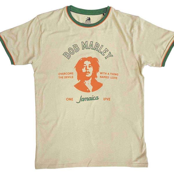 Bob Marley Ringer T Shirt Thing Called Love Official Mens Sand