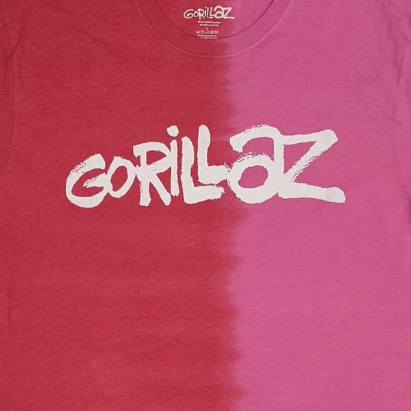 Gorillaz T Shirt Two Tone Brush Band Logo Official Unisex Dye Wash Red