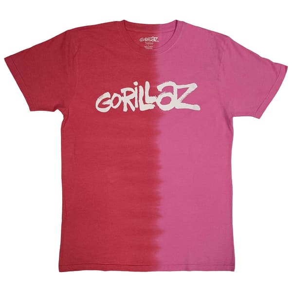 Gorillaz T Shirt Two Tone Brush Band Logo Official Unisex Dye Wash Red