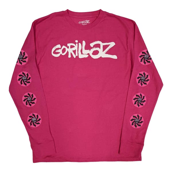 Gorillaz T Shirt Repeat Pazuzu Band Logo Official Unisex Pink Long Sleeve