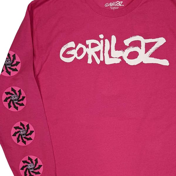 Gorillaz T Shirt Repeat Pazuzu Band Logo Official Unisex Pink Long Sleeve
