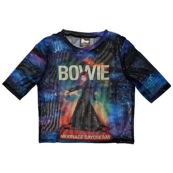 David Bowie Mesh Crop Top T Shirt Moonage Daydream Official Womens Blue Blue L