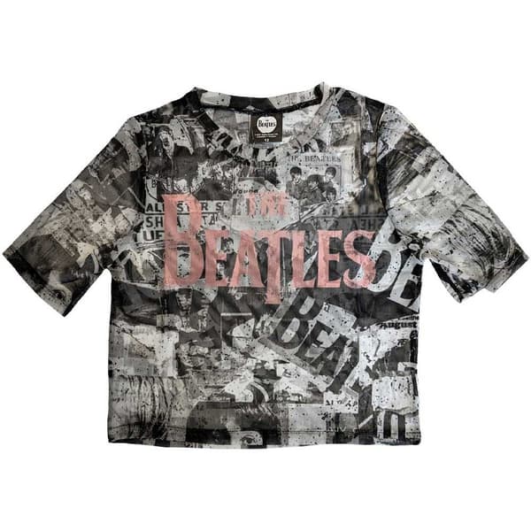 The Beatles Mesh Crop Top T Shirt All Over Print  Drop T Logo Official Womens