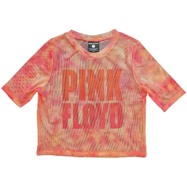 Pink Floyd Mesh Crop Top T Shirt Stacked Band Logo Official Womens Pink
