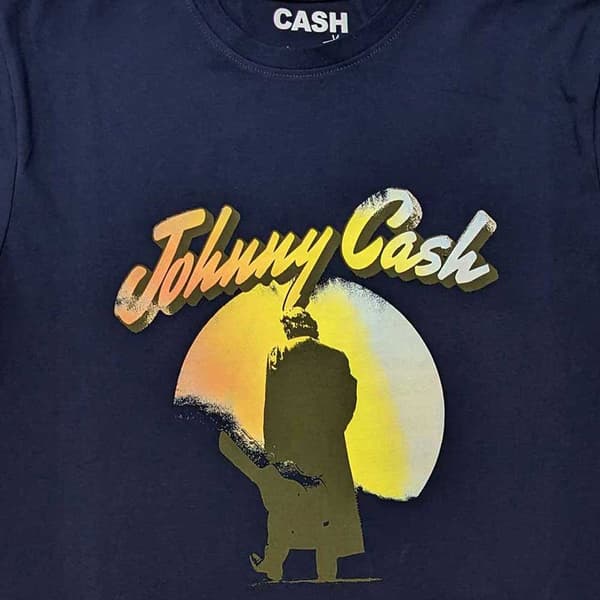 Johnny Cash T Shirt Walking Guitar Official Unisex Navy Blue