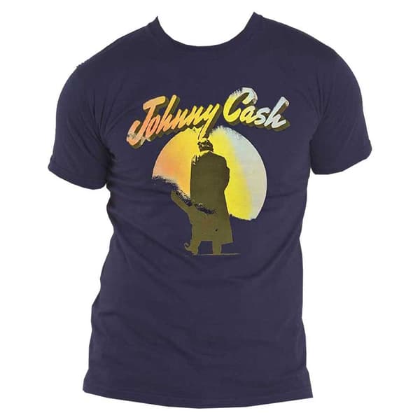 Johnny Cash T Shirt Walking Guitar Official Unisex Navy Blue