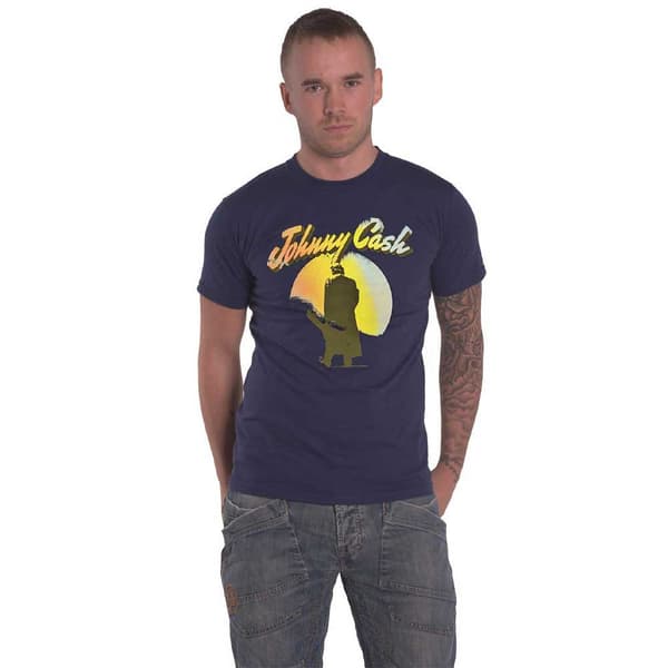 Johnny Cash T Shirt Walking Guitar Official Unisex Navy Blue Navy XXL