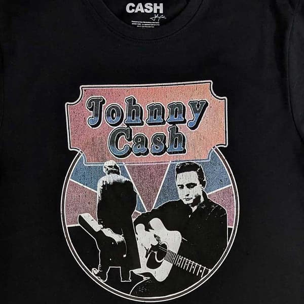 Johnny Cash T Shirt Walking Guitar Front On Official Unisex Black