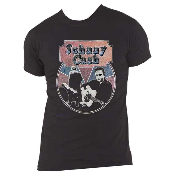 Johnny Cash T Shirt Walking Guitar Front On Official Unisex Black