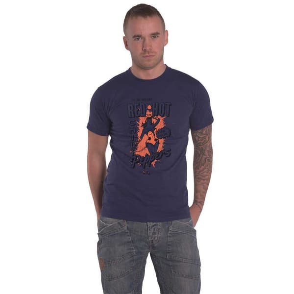 Red Hot Chili Peppers T Shirt In The Flesh Band Logo Official Unisex Navy Blue Navy M