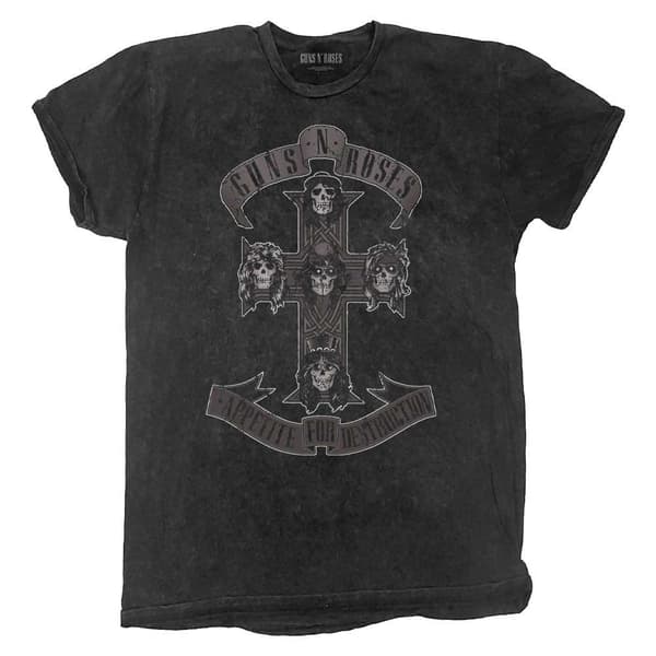 Guns N' Roses Kids T Shirt Monochrome Cross Band Logo Official Black Dye Wash