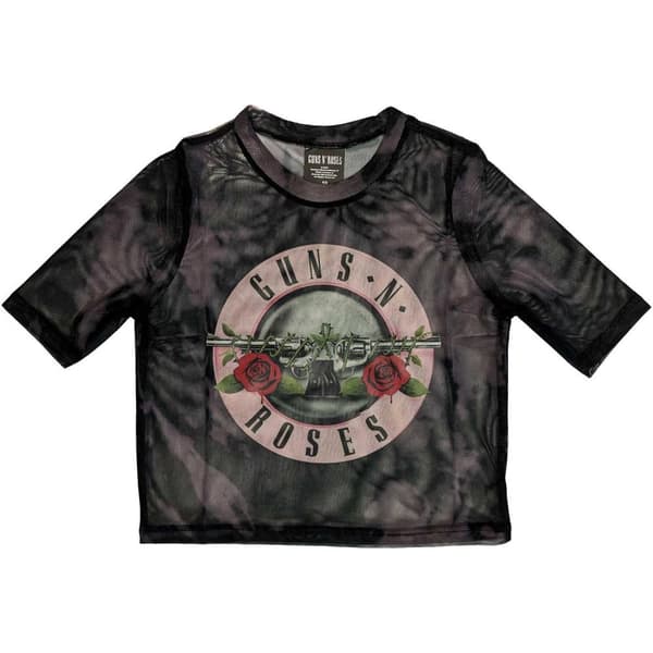 Guns N' Roses Ladies Crop Top: Pink Tint Bullet Logo (Mesh) (Medium)