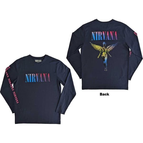 Nirvana Unisex Long Sleeve T-Shirt: Angelic Gradient (Back & Sleeve Print) (Small)