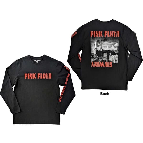 Pink Floyd Unisex Long Sleeve T-Shirt: Animals B&W (Back & Sleeve Print) (XX-Large)