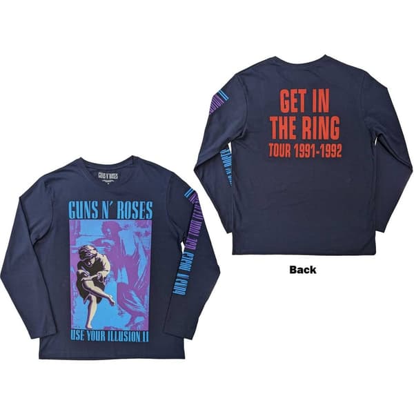 Guns N' Roses Unisex Long Sleeve T-Shirt: Get In The Ring Tour '91-'92 (Back & Sleeve Print) (Large)
