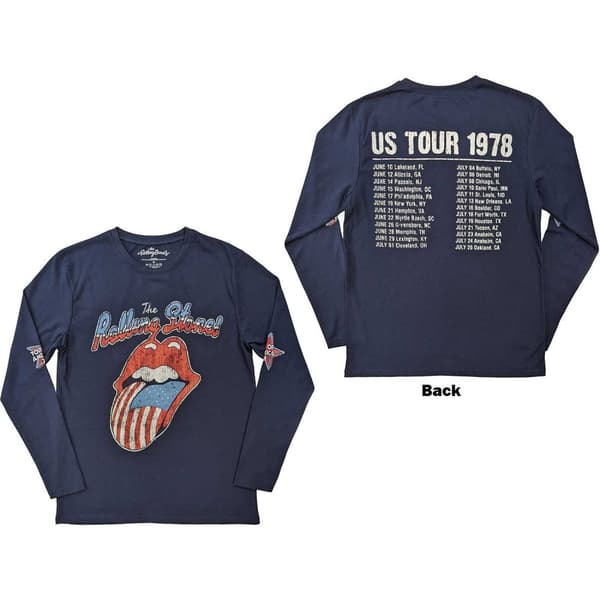 The Rolling Stones Unisex Long Sleeve T-Shirt: US Tour '78 (Back & Sleeve Print) (Large)