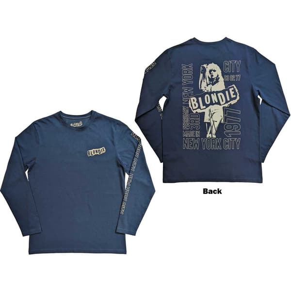 Blondie Unisex Long Sleeve T-Shirt: NYC '77 (Back & Sleeve Print) (Medium)
