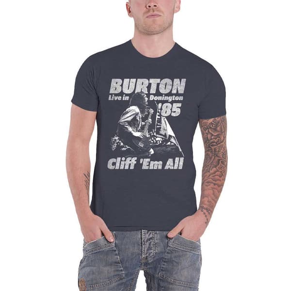Cliff Burton T Shirt Flag Retro Official Unisex Heather Grey
