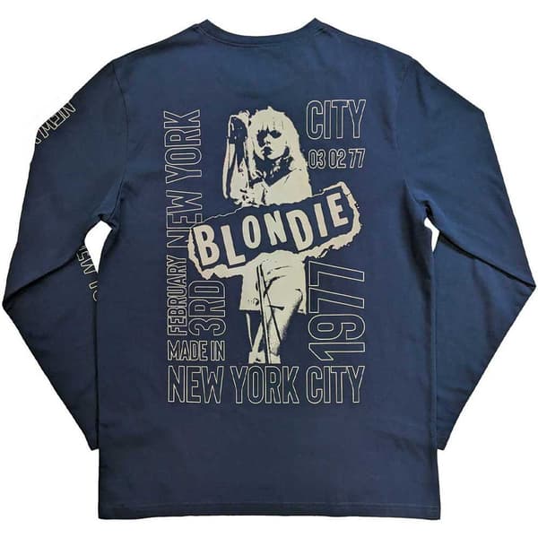 Blondie T Shirt NYC 77 Official Unisex Denim Blue Long Sleeve