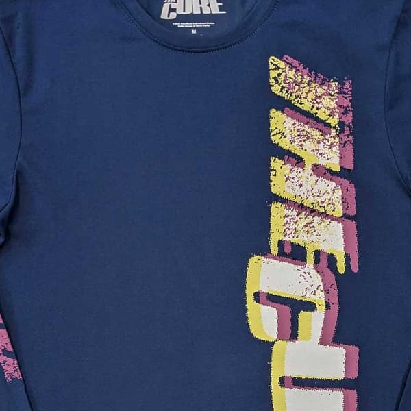 The Cure T Shirt Glitched Logo Official Unisex Denim Blue Long Sleeve
