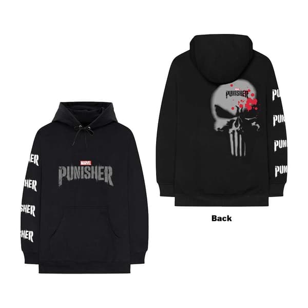 Marvel Comics Unisex Pullover Hoodie: Punisher Stamp (Back & Sleeve Print) (Large)