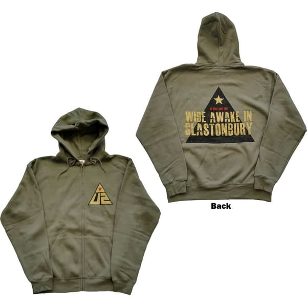 U2 Unisex Zipped Hoodie: Glastonbury 2011 Pyramid Stage (Back Print) (Ex-Tour) (Medium)
