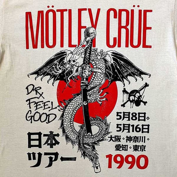 Motley Crue T Shirt Dr Feelgood Japanese Tour 90 Official Unisex Natural