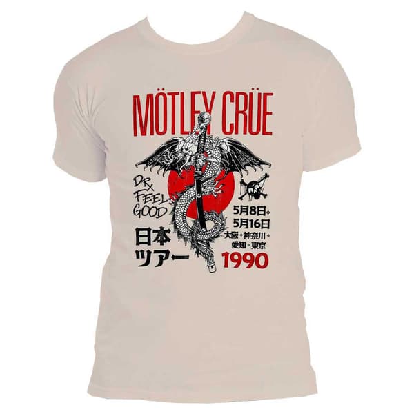 Motley Crue T Shirt Dr Feelgood Japanese Tour 90 Official Unisex Natural