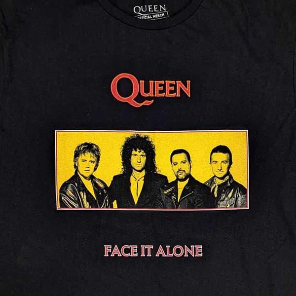 Queen T Shirt Face It Alone Panel Logo Official Unisex Black