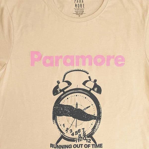Paramore T Shirt Running out of Time Clock Official Unisex Sand