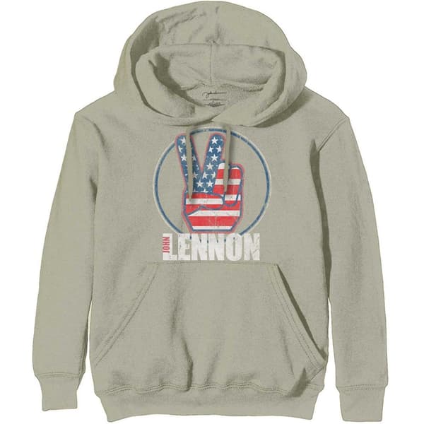 John Lennon Unisex Pullover Hoodie: Peace Fingers US Flag (X-Large)