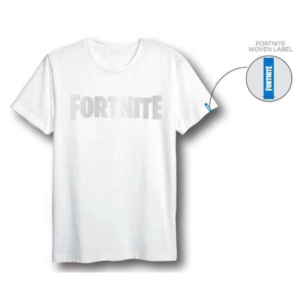 Fortnite - T-shirt med vit-på-vit-logotyp - XL