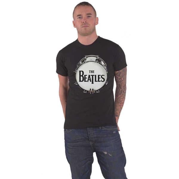 The Beatles T Shirt Original Drum Skin Band Logo Official Unisex Black