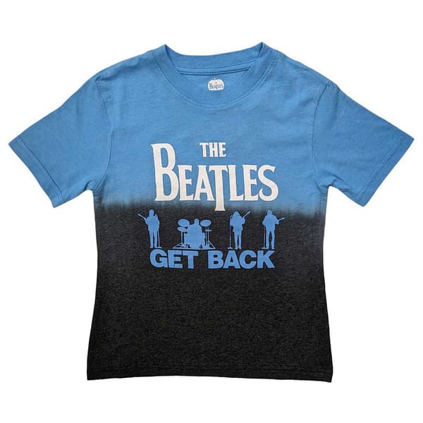 The Beatles Kids T Shirt Get Back Band Logo Official Dye Wash Blue