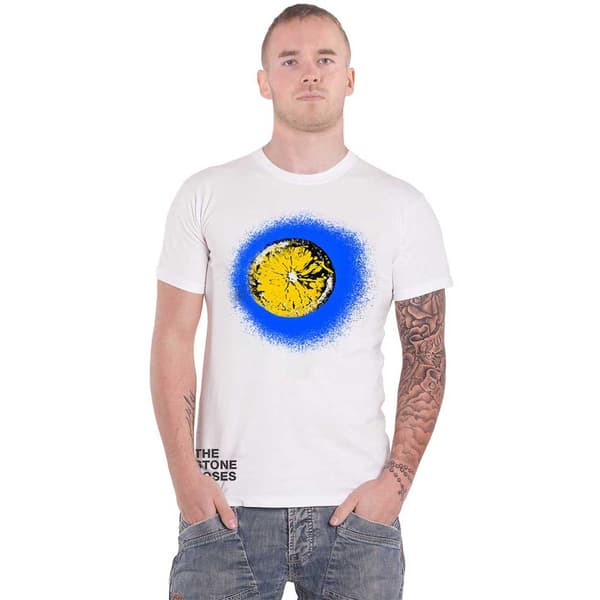 The Stone Roses T Shirt Blue Lemon Band Logo Oasis Waterfall Official White XL