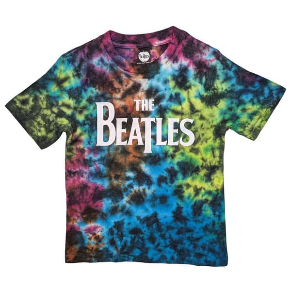 The Beatles Kids T Shirt Drop T Band Logo Official Dye Wash Grey