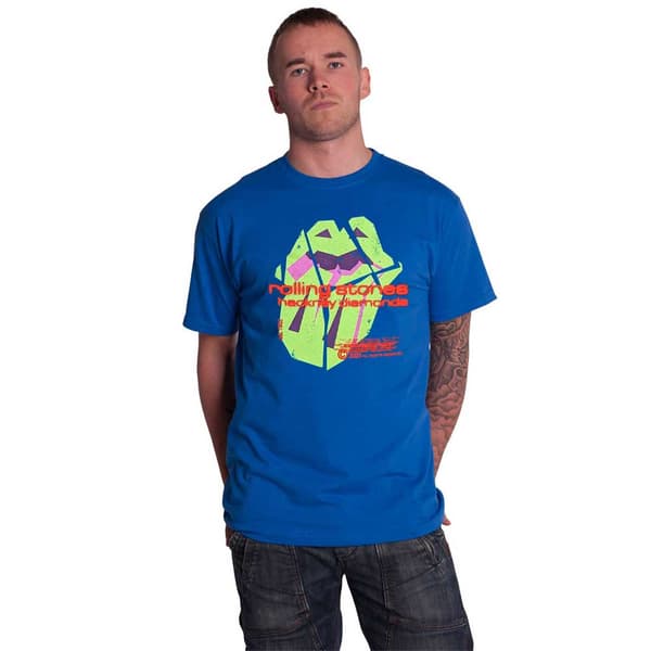 The Rolling Stones T Shirt Hackney Diamonds Neon Tongue Official Blue